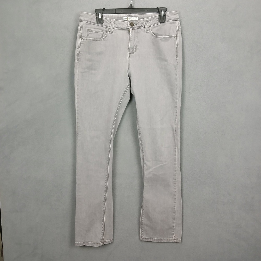 Lee Perfect Fit Jeans Womens 12 Gray Denim‎ Cotton Stretch Mid Rise Dark Wash